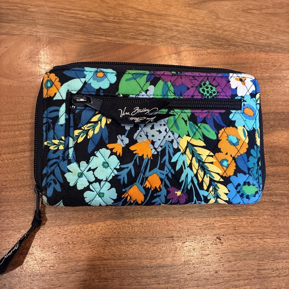Vera Bradley Wallet Turn Lock Blue Zippered Floral 8x5 - Picture 2 of 4
